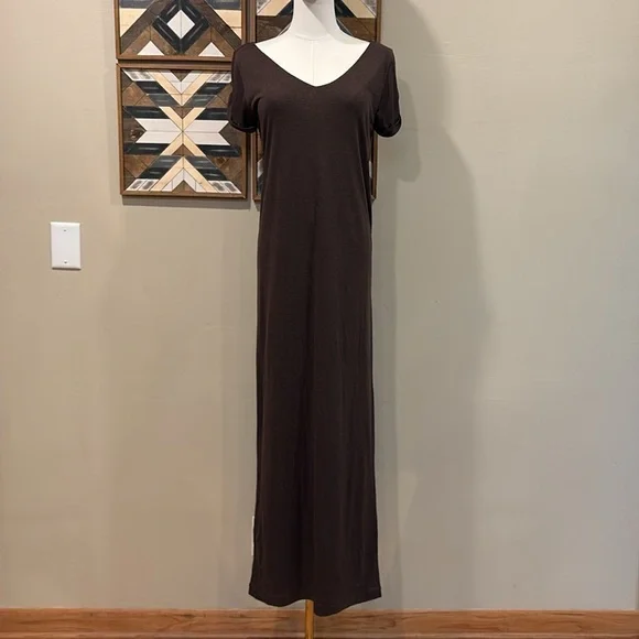 Ralph Lauren V-Neck Jersey Wool Modal Dark Brown Short Sleeve Dress Small NWT - Picture 1 of 10